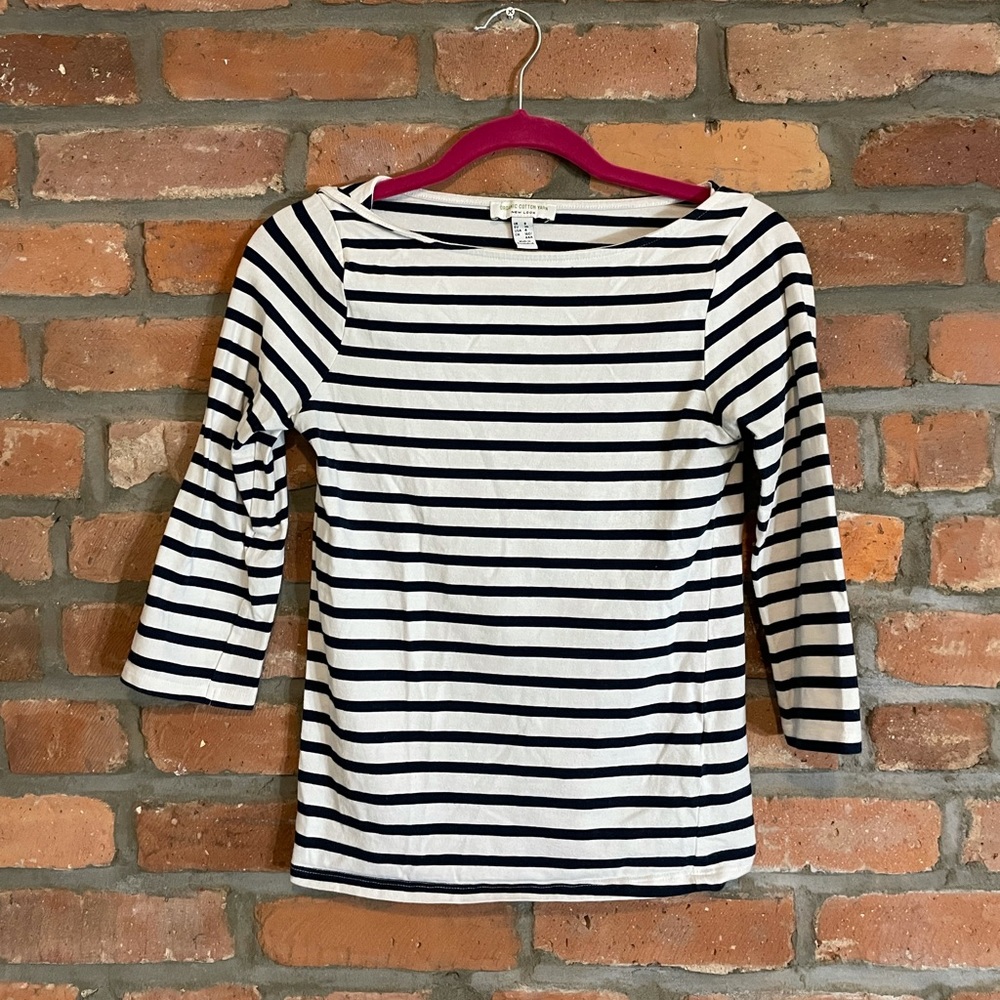 New Look Organic Striped Boatneck Top with 3/4 Sleeves Size Small FITS LIKE XS